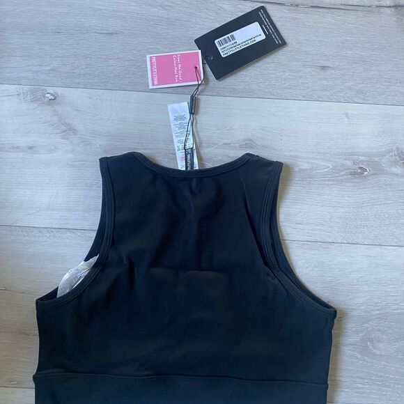 PRETTYLITTLETHING Black Sculpt Luxe Racer Neck Sports Top Size 6 NWT - Picture 5 of 6